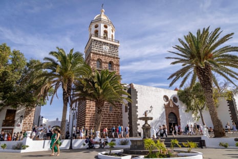 Street views of the Iglesia de Nuestra Senora de Guadalupe in the Plaza de la Constitucion, Teguise Village, Lanzarote, Canary Islands, Spain.