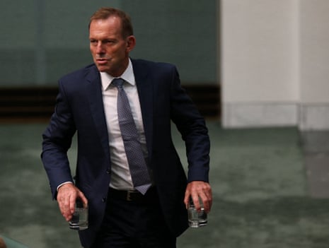 Tony Abbott gets water during question time.