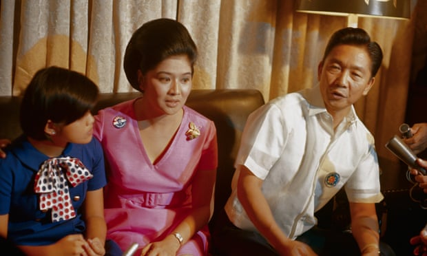 Ferdinand Marcos with his wife and daughter on 11 November 1969, on the eve of his second presidential victory.