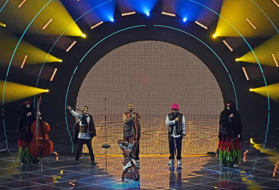 Kalush Orchestra from Ukraine execute  the opus  ‘Stefania’ during the archetypal  semi last  of the 66th yearly  Eurovision Song Contest.