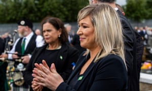 Michelle O’Neill (right) at Bobby Storey’s funeral at the Milltown Cemetery in west Belfast yesterday.