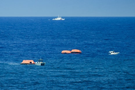 Turkish vessels and rescue rafts off the port of Kyrenia in the self-proclaimed Turkish Republic of Northern Cyprus during search and rescue operations following a ferry capsizing.