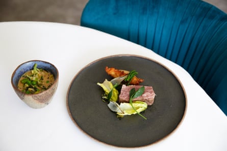 Wildflower’s salt aged lamb rump with last year’s plums, sunflower and sea aster.