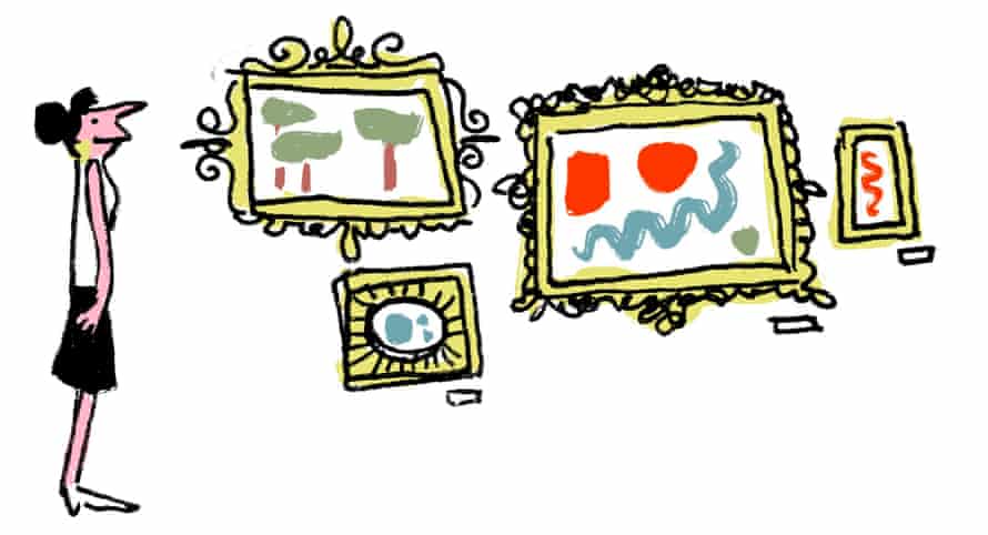 Illustration of a woman looking at four pictures