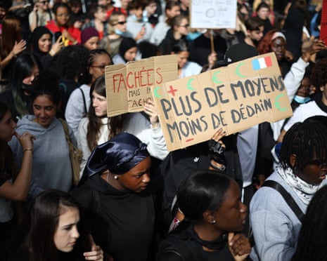 Students are gathering at the Republique Square to protest against the current state of public education in Paris, France.