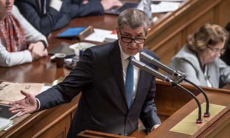 The Czech prime minister, Andrej Babiš, attends a parliamentary session for a confidence vote on Tuesday.
