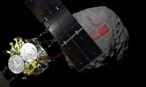 The Hayabusa 2 probe arriving at the asteroid Ryugu