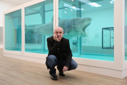 Better than bricks: Damien Hirst in front of his artwork The Physical Impossibility of Death in the Mind of Someone Living.