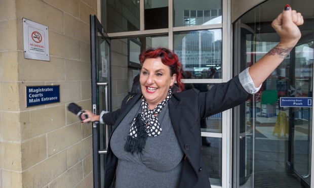 Lisa Mckenzie emerges jubilant from Stratford magistrates court after a charge of joint enterprise and a public order offence were dismissed.