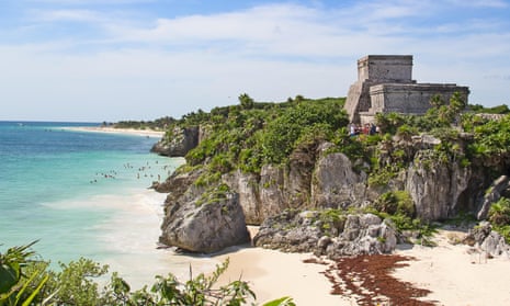 Ruins of the Mayan fortress and temple near Tulum, Mexico.