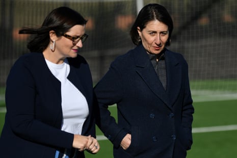 NSW premier Gladys Berejiklian (right) and NSW education minister Sarah Mitchell arrive to speak to the media on Tuesday.