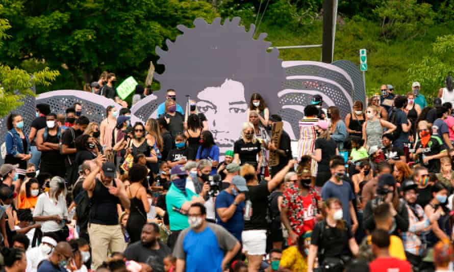 People gathered at Jimi Hendrix Park during the “Juneteenth Freedom March and Celebration” event in Seattle.