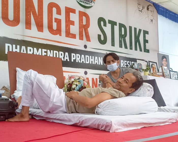 ‘I’m sorry but I’m unable to speak’: hero of India’s Cockroach party weakens on 19th day of hunger strike