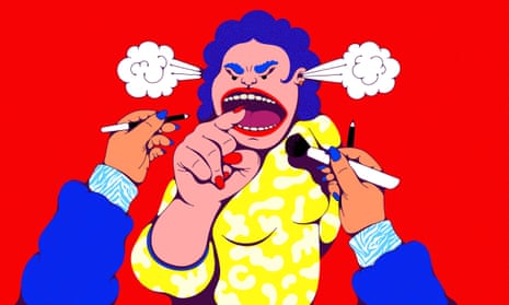 Illustration of an ill-tempered client at a makeup salon