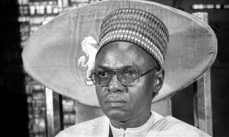 Shehu Shagari at a press conference in Lagos, Nigeria, in the early 1980s.