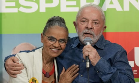 Brazil’s president-elect, Luiz Inácio Lula da Silva, and congress member Marina Silva on the campaign trail in September 