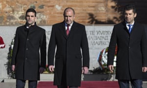From left to right Nikola Minchev - Chairman of the National Assembly, Rumen Radev - President of Bulgaria, and Kiril Petkov - Prime minister at a ceremony of sanctification of Bulgarian battle flags in Sofia on 6 January