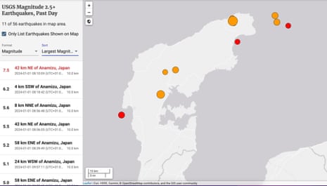 Map of Japan's earthquakes