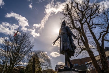 The statue of Pocahontas on her grave in Saint Georges churchyard, Gravesend, Kent.