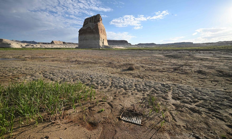 Lake Powell is no longer surrounded by water in Utah. More than two decades of severe drought have left the Colorado River at critical levels.