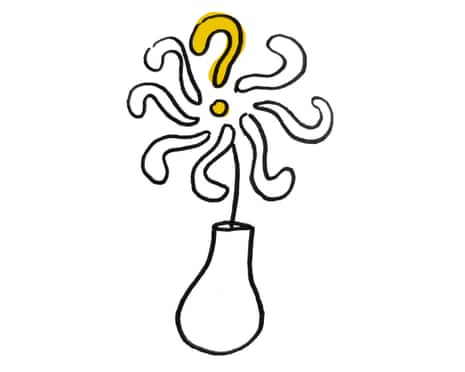 A question mark hidden among some flowers in an illustration