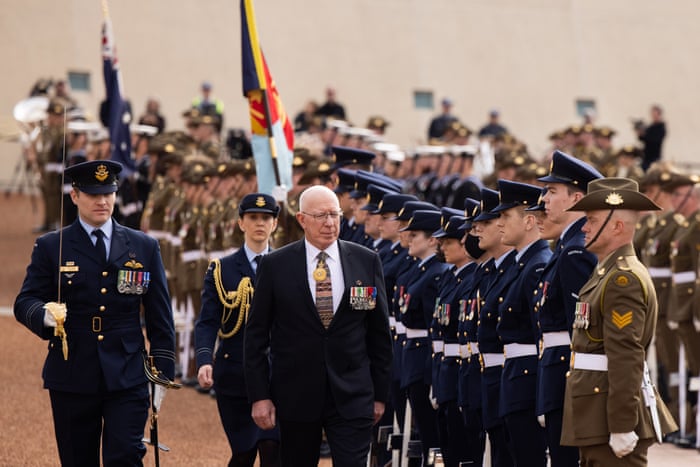 The governor general of Australia, David Hurley, arrives at Parliament house for a royal salute and inspection of the guard and Band on the forecourt for the opening of the 47th parliament in Canberra