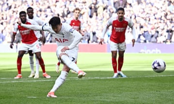 Tottenham Hotspur's Son Heung-min scores their second goal from the penalty spot.