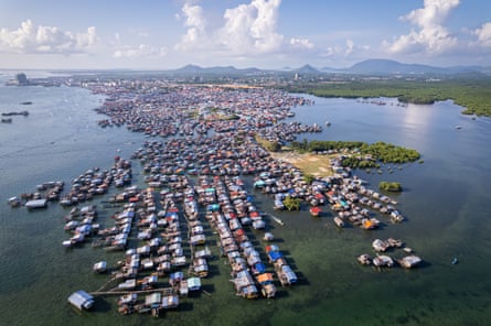 Aerial image of Bangau Bangau settlement in Semporna, Sabah (Borneo, Malaysia)