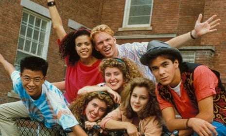 The characters of Degrassi High: (top) Lucy Fernandez (Anais Granofsky) and Snake (Stefan Brogren); (bottom, left to right) Yick Yu (Siluck Saysanasy), the Farrell twins (Maureen and Angela Deiseach), Caitlin (Stacie Mistysyn) and Joey (Pat Mastroianni)