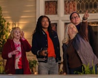 The Burbs - Season 1This image released by Peacock shows Julia Duffy, from left, Keke Palmer, Paula Pell and Mark Proksch in a scene from "The Burbs." (Elizabeth Morris/Peacock via AP)