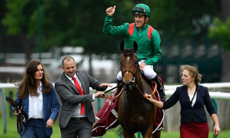 Christophe Soumillon and Vadeni after winning the French Derby in the summer – the result many in racing are dreading in the Arc.