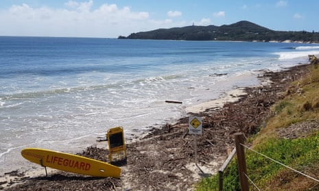 Image supplied to Elias Visontay but no credit wanted. High tides and debris have inundated the main beach of the northern New South Wales tourist town of Byron Bay.