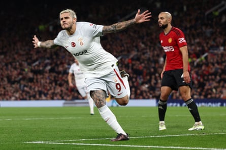 Mauro Icardi celebrates scoring the winner for Galatasaray in their 3-2 win at Old Trafford in early October.