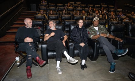 Executive producer David Lowery, actors Joaquin Phoenix and Rooney Mara, and executive producer Travon Free attend a Los Angeles screening of The Smell Of Money