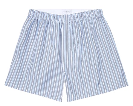 Sunspel Classic Boxer Shorts in blue stripe.