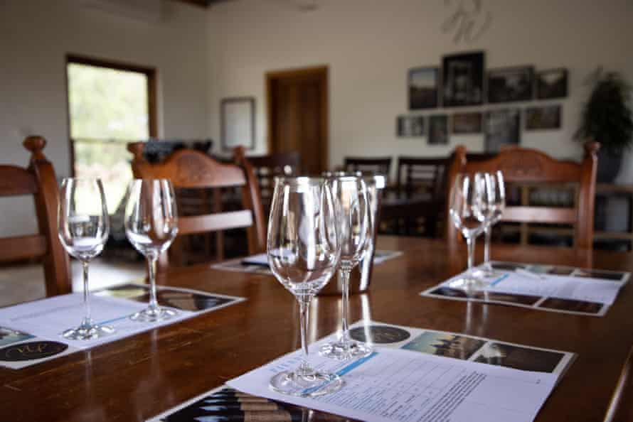 A wine test set up at Pierre's Wines in Branxton, Hunter Valley, NSW, Australia