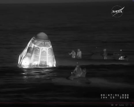 Recovery vessels approach the capsule near San Diego, California