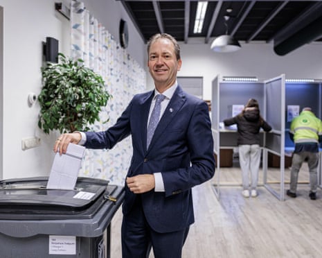 Eddy van Hijum, leader of the New Social Contract (NSC), casts his vote for the House of Representatives election at Het Trefpunt meeting place in Laag Zuthem, the Netherlands.