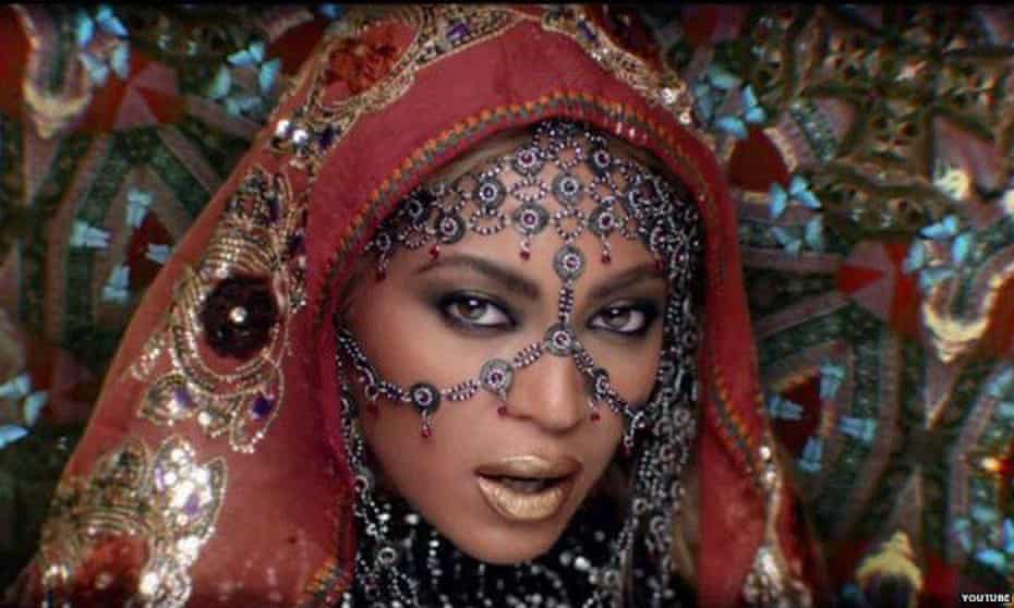 Screengrab of Beyonce in the new Coldplay video, India