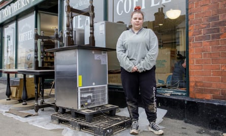 Jill Benson stands in front of her coffee shop in Chesterfield
