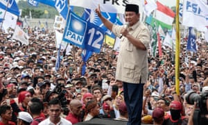 Indonesian presidential candidate Prabowo Subianto speaks on his campaign.