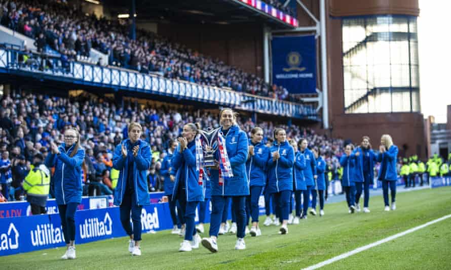 Rangers Women parade the SWPL Trophy at Ibrox last Sunday