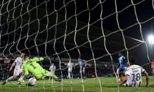 Matt Bloomfield scores Wycombe’s second against Burton Albion.