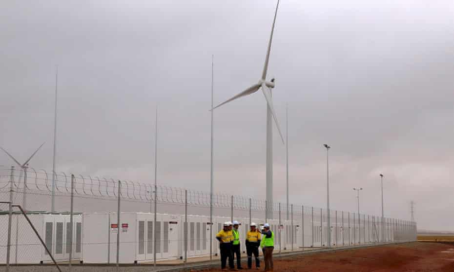 The Hornsdale windfarm, which is paired with Tesla’s lithium-ion battery in South Australia, which is on track to make back almost a third of its construction costs in its first year. 