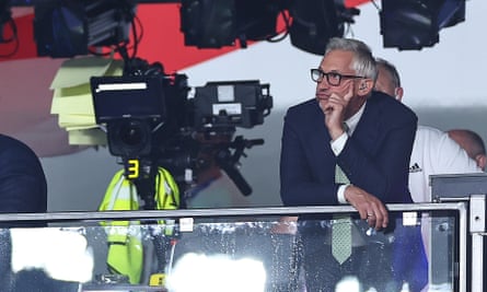 Gary Lineker looks dejected during England’s loss to Spain on Sunday. In his role as a podcaster, the BBC presenter was very critical of the national team during Euro 2024