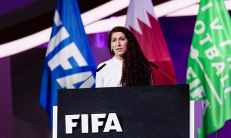 Lise Klaveness talks in Doha on Thursday at the Fifa Congress.