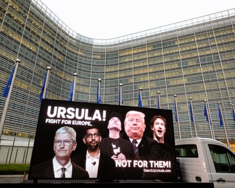 A message at the People vs Big Tech demo outside the EU Commision headquarters in Brussels, Belgium, November 2025.