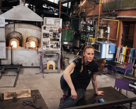 Agnese Tegon beside a glass furnace