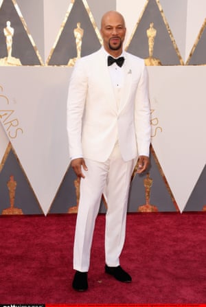 Common. A political statement? Channelling his inner Diane Keaton? Who can say, but Common’s Calvin Klein white tuxedo is a pretty bold red carpet statement. The likes of Jared Leto and Matthew McConaughey have worn theirs winningly. Bravo, Common, bravo.
