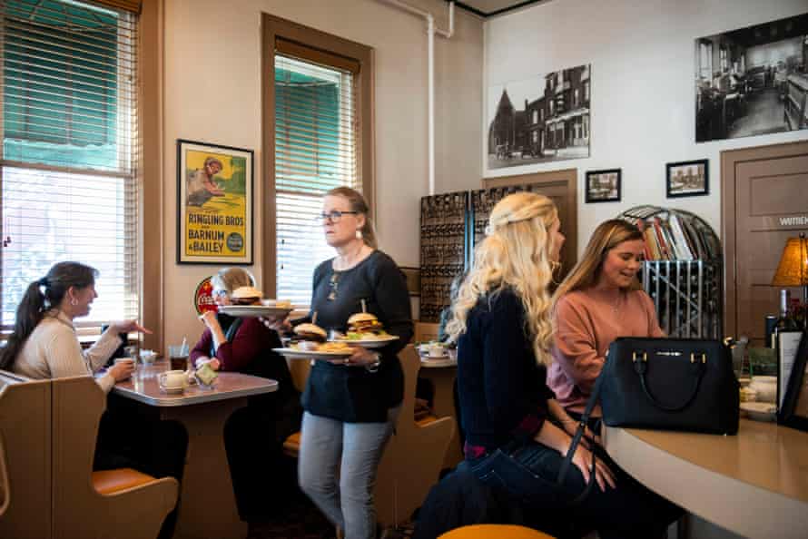Customers enjoy lunch at Little Village Cafe on 4th Ave. in downtown Baraboo, Wis. Jan. 3, 2019. The 12,000 person town has become the focus of international attention for a photo of high school boys making what appears to be a Nazi salute after the image went viral. The community has held town meetings to address the issue.
